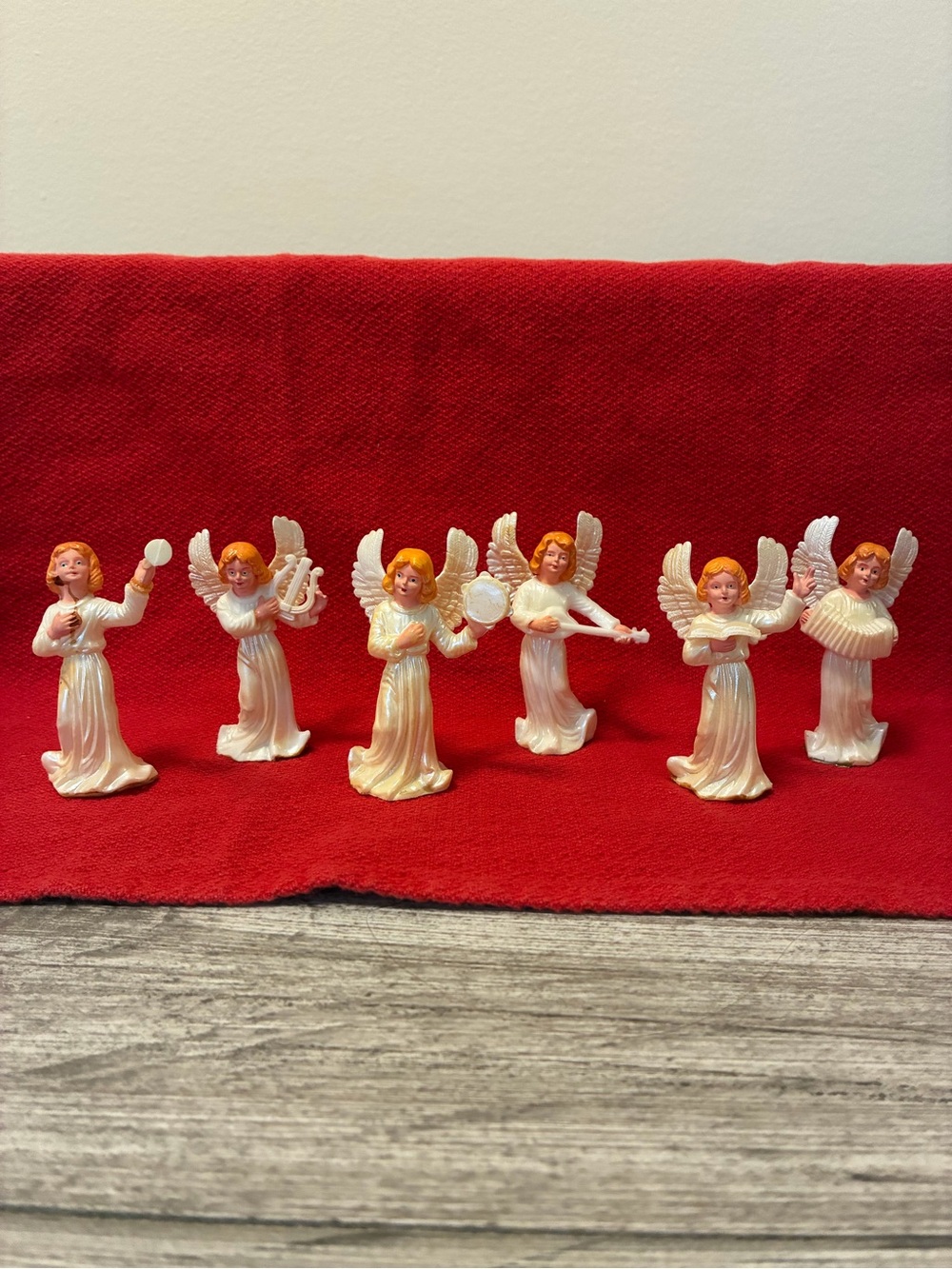 Vintage MCM Pearlescent Plastic Angel Musician Choir  Set of 6 - Christmas Decor